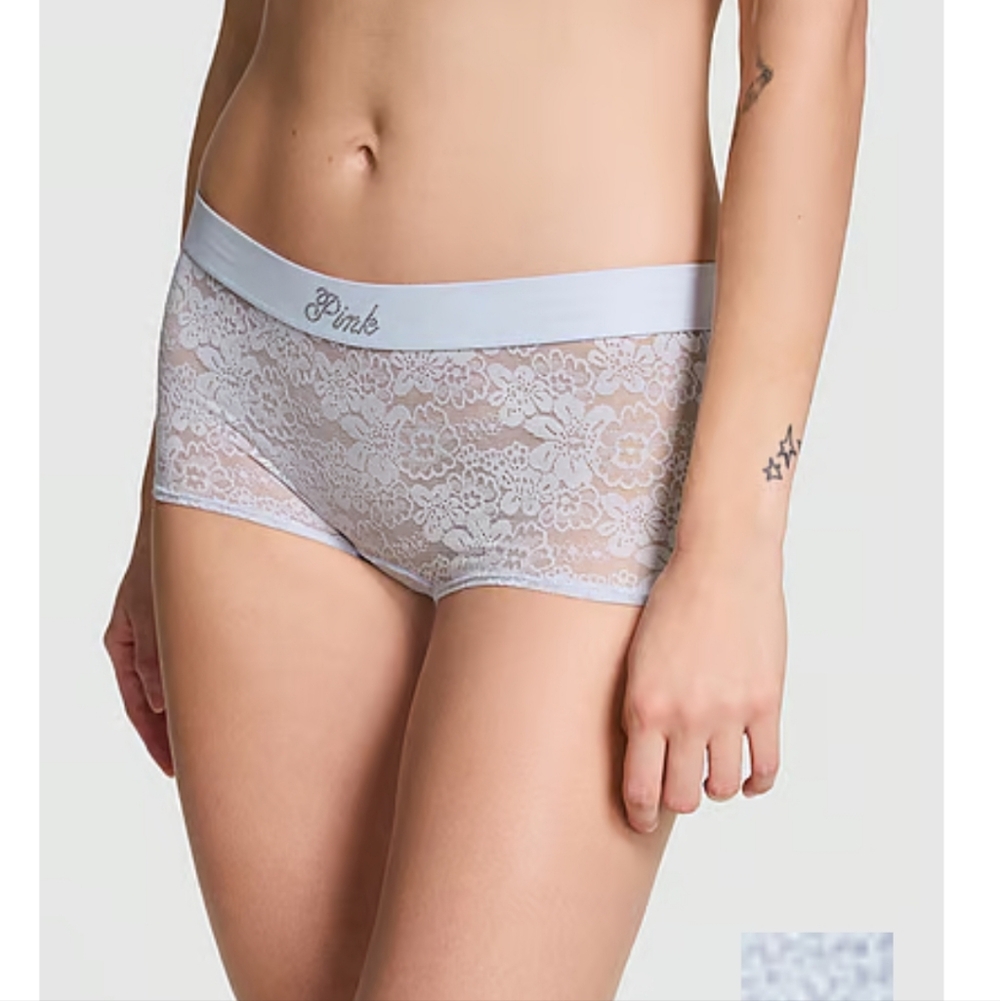 Victoria's Secret PINK Ice Blue Lace Boyshort Boxer Panties Medium Very Sexy